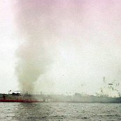 MV Aris on fire Feb 1982